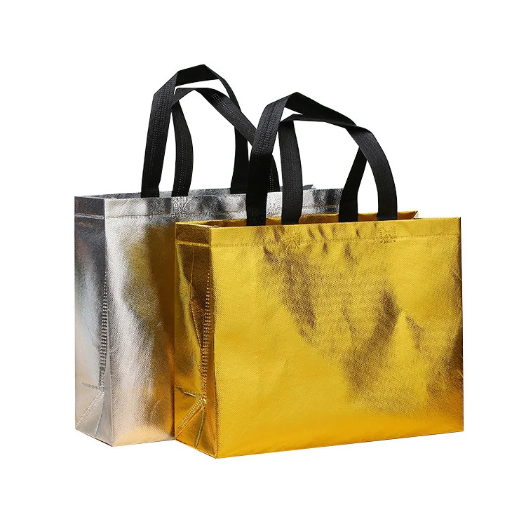 logo print reusable non woven aluminum foil luxury gold tote bag