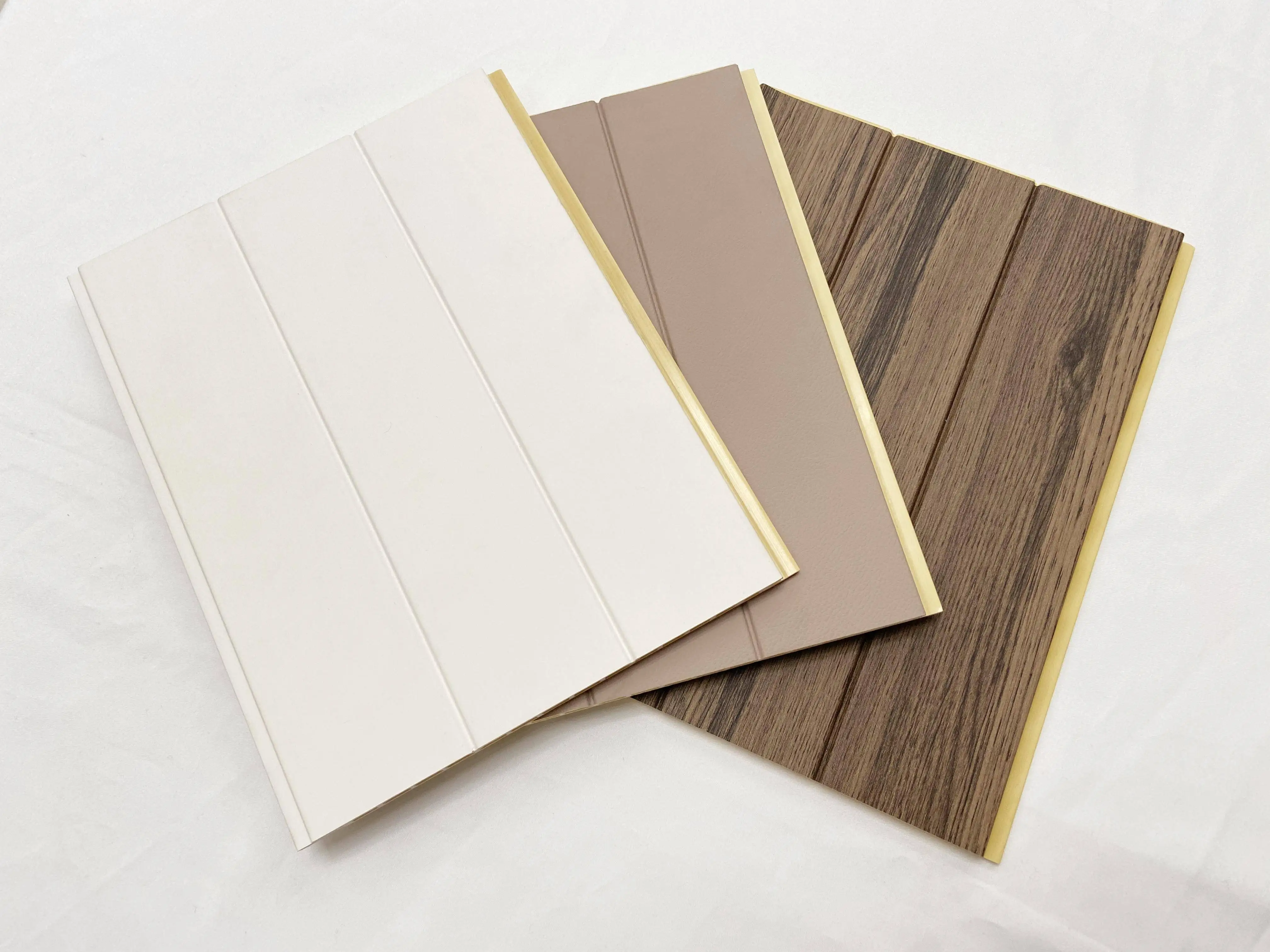 PVC Coated Bamboo Wood Fiber Slat Plate Wooden Grain WPC Wall Ceiling Boards Interior Fluted Panel for Indoor Decoration