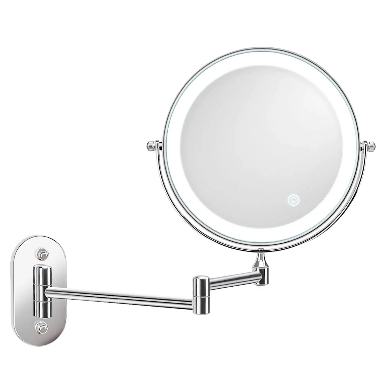 Hotel Supply Wall Hinged Magnifying Led Bathroom Makeup Mirror With Half-hour Smart Power-off System