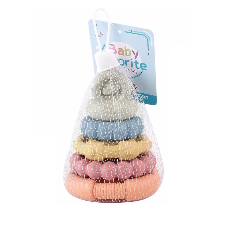 Stacking Tower Dinosaur Building Blocks Soft Rubber Rainbow Ring Early Education Toy Baby Toy for Infant