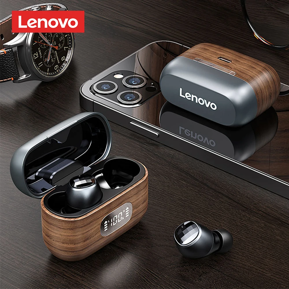 Lenovo TWS Earbuds LP8 Wooden BT5.0 Headphones LCD Digital Display Switchable Dual Mode Gaming Wireless Earphones