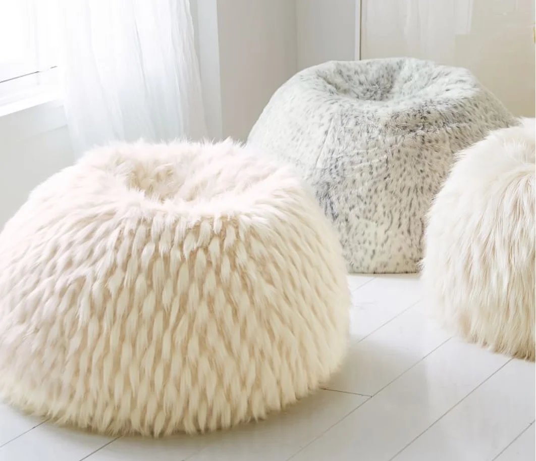 Comfy Sacks 3 ft Memory Foam Bean Bag Chair,Cream Furry