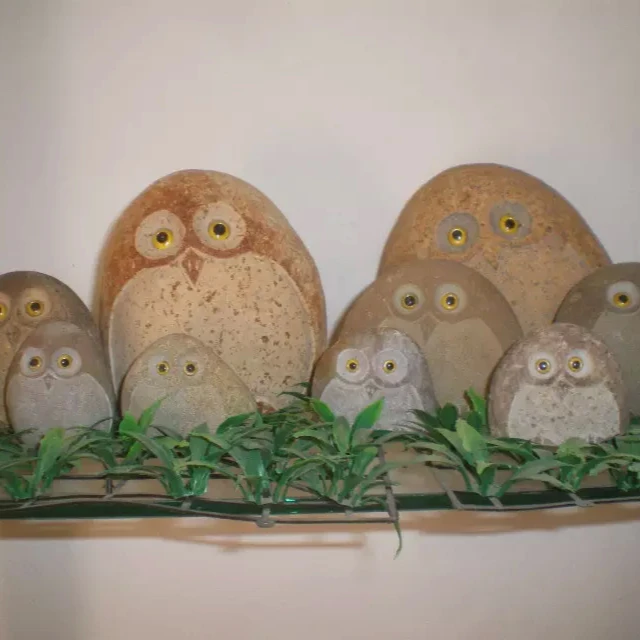 Small Stone River Rock Statue Owls Granite Sculpture
