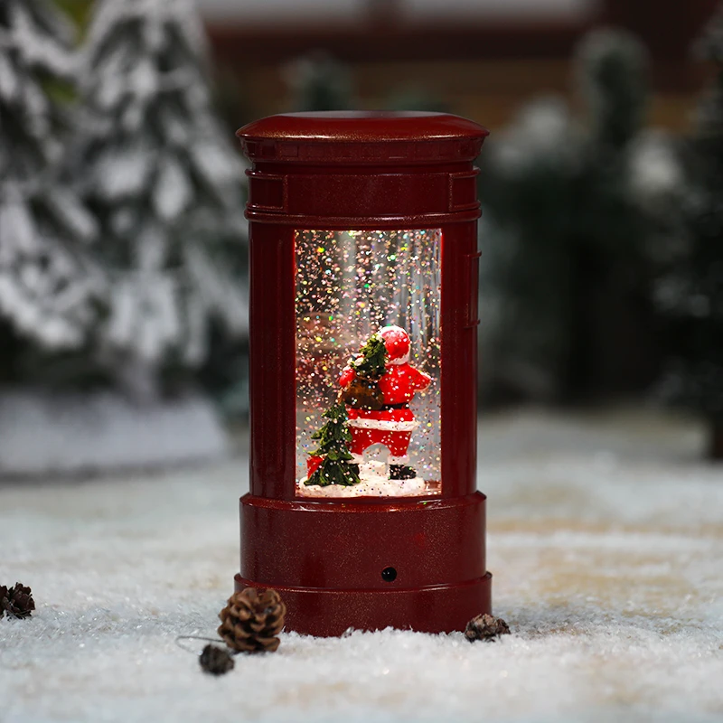 
Popular battery operated Red Post Box Santa snow globe music box Led light Water Globe Christmas lantern 