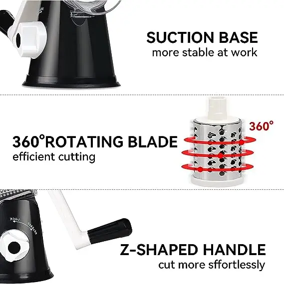 Rotary Cheese Grater Vegetable Shredder with Handle Round Kitchen Mandoline Slicer Grater for Nuts Vegetable Chocolate