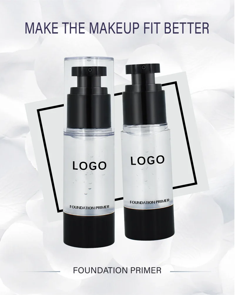 Face Primer Base Custom Private Label Makeup Primer Cream Facial Liquid Makeup Foundation Primer with Black White Pink Bottles