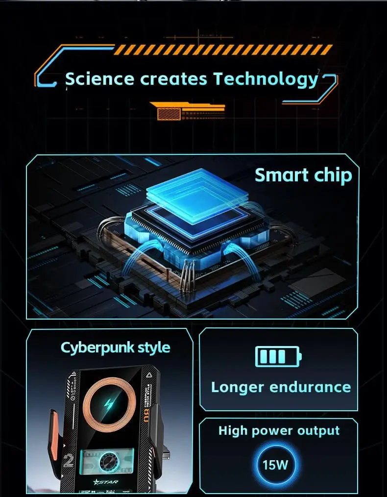 T8 Wireless15W Qi Fast Charging Phone Holder Mount Auto-Clamping Alignment Windshield Dashboard Air Vent Cell Phone Holder