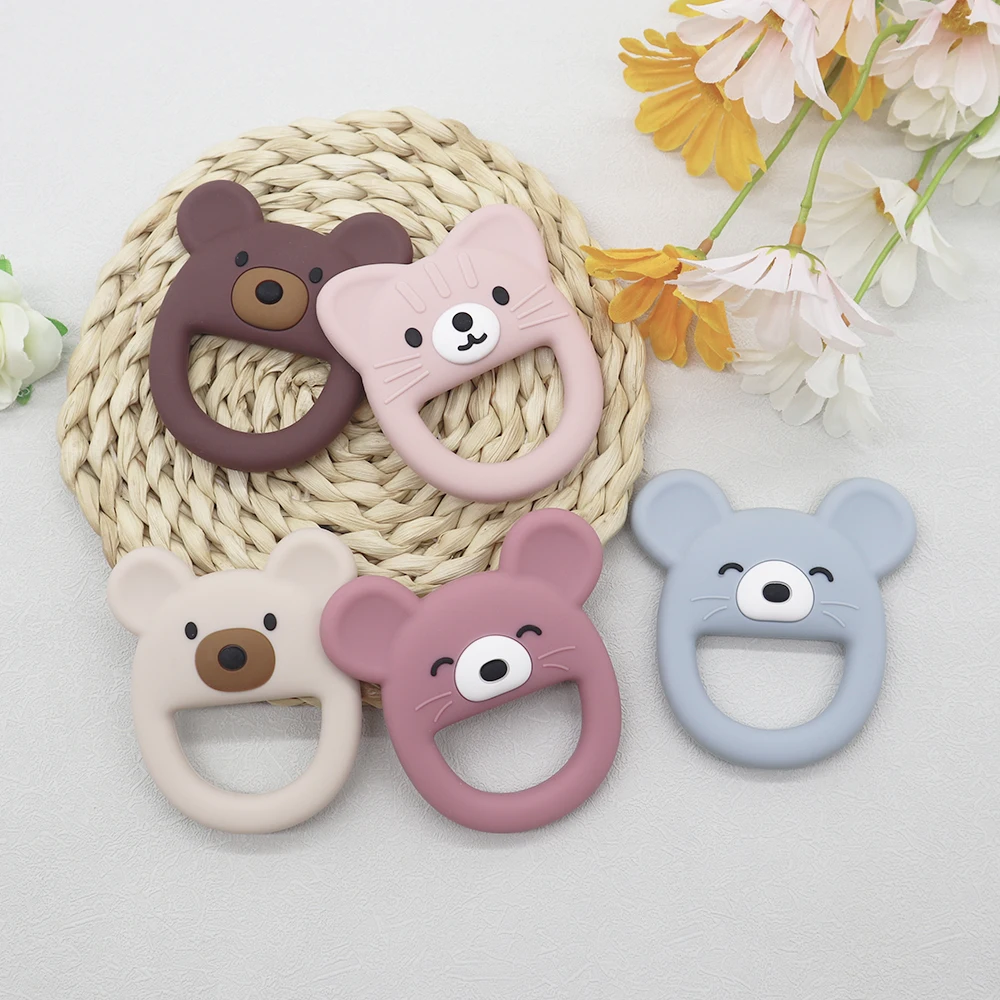 2023 Hot Melikey Wholesale Animal Wrist Glove Teether Wooden Baby Silicone Teething Ring Silicone Teethers For Babies Cartoon