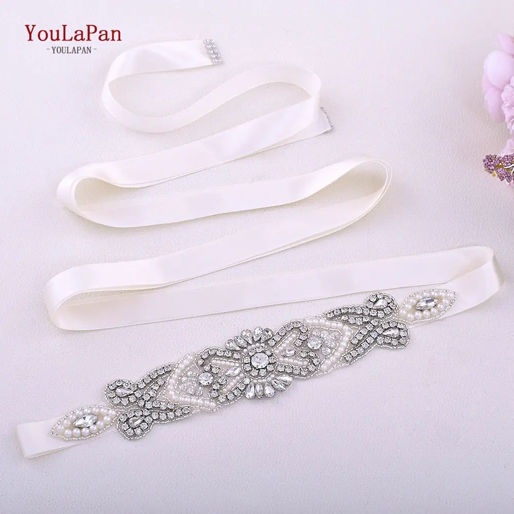 YouLaPan S208 Shiny Woman Silver Rhinestone Crystal Diamond Piece Belt Handcrafted Exquisite Dress Applique Wedding Bridal Belt
