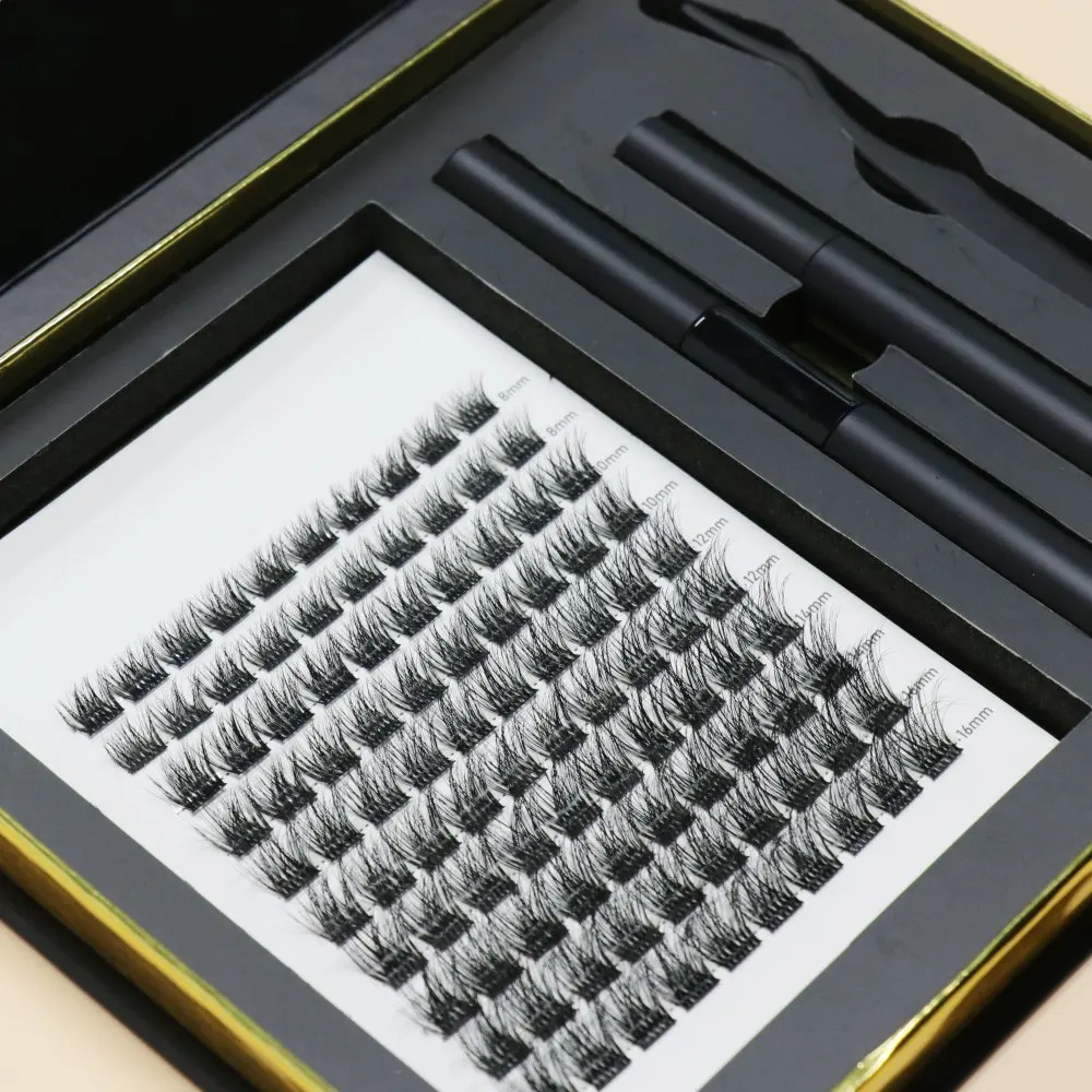 Fluffy Segment Lash Clusters Book Custom Logo Black Hard Case Lash Cluster Set Boxes Diy Fluffy Cluster Lashes And Glue