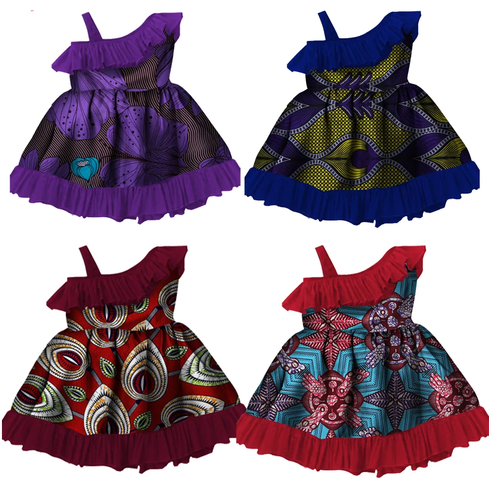 Платья для девочек, юбка-пачка на одно плечо, топ с открытой спиной, цветочные Дашики, воск, Голландская настоящая вощеная ткань, 100% хлопок, африканские повседневные платья