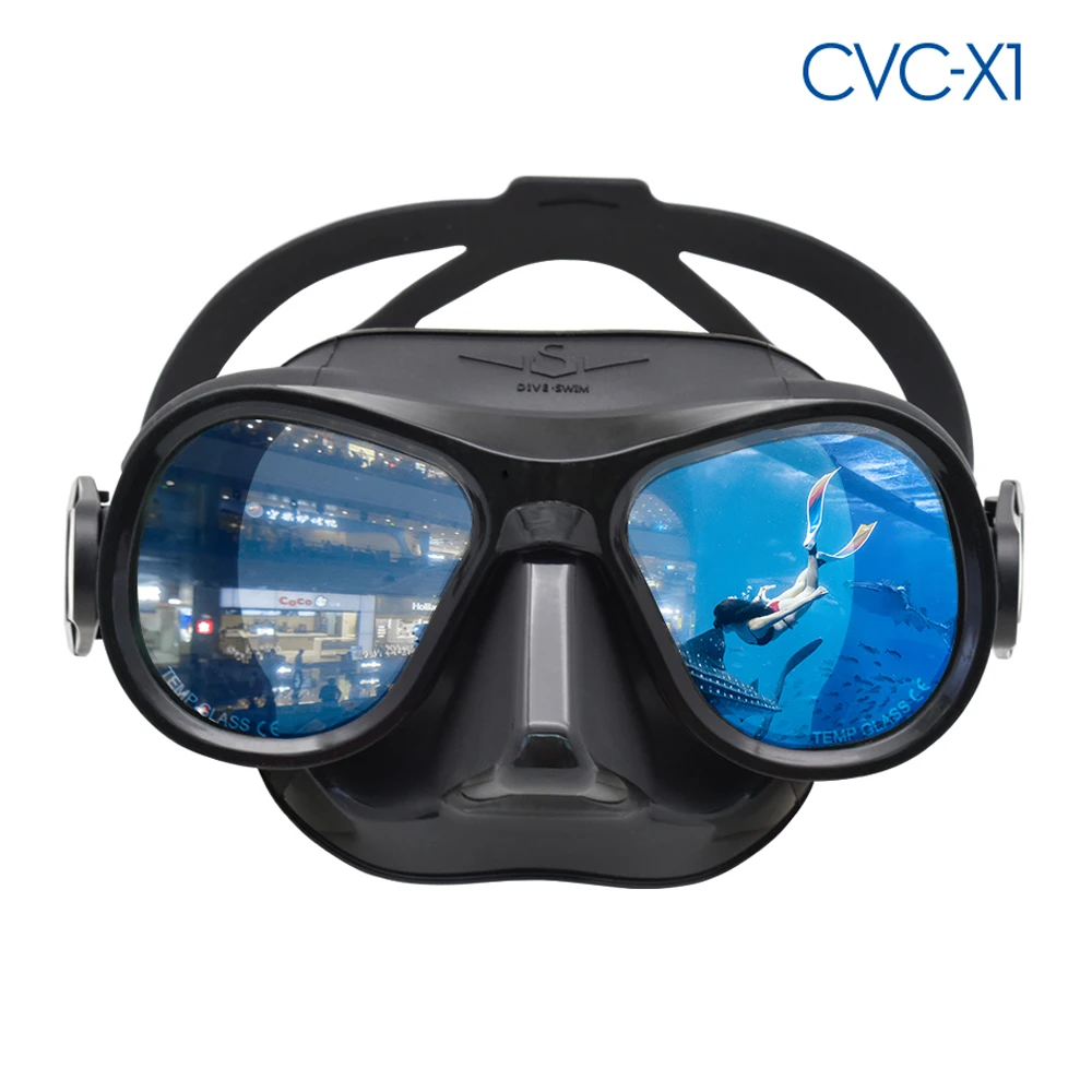 Freediving Full Face Diving Snorkel Mask Liquid Silicone Low Volume 25cc Pink Tempered Glass Slap Strap Neoprene Dive