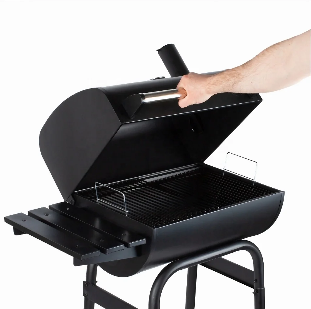 Outdoor Trolley Charcoal Smoker Camping Barbecue Grill With Storage Shelf For Garden Kitchen Cooking