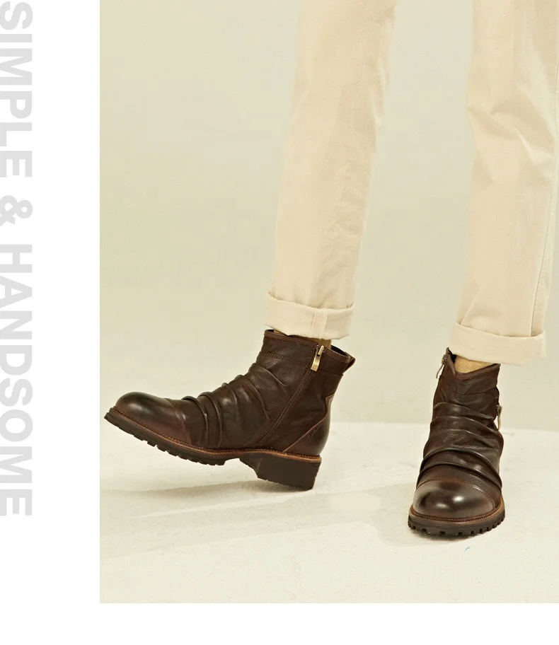 Dynamics Classic Retro Ankle Boots for Men Outdoor Non-Slip Zipper Genuine Leather Desert Boots