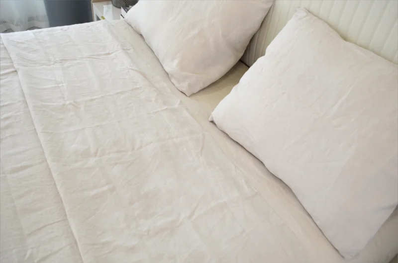 Queen Size 100% French Linen Fabric 4 Pieces Sheet Set Soft Skin Friendly Luxury Bed Sheet Stone Washed