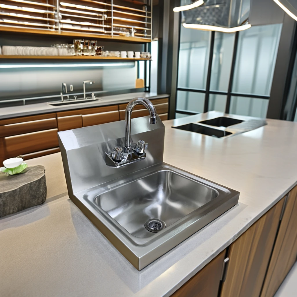 NSF Stainless Steel Wall-Mounted Commercial Hand Wash Sink with Gooseneck Faucet Single Bowl Undermount Installation