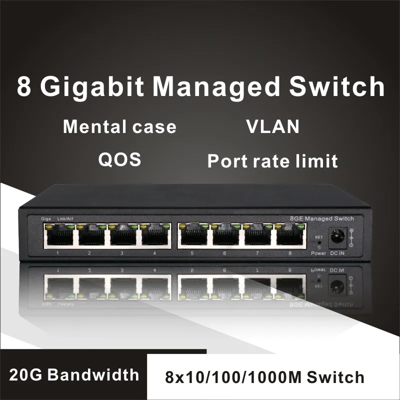 8k Mac address Port based vlan switch 8GE port 4096 vlan IP address webpage browser interface managed switch