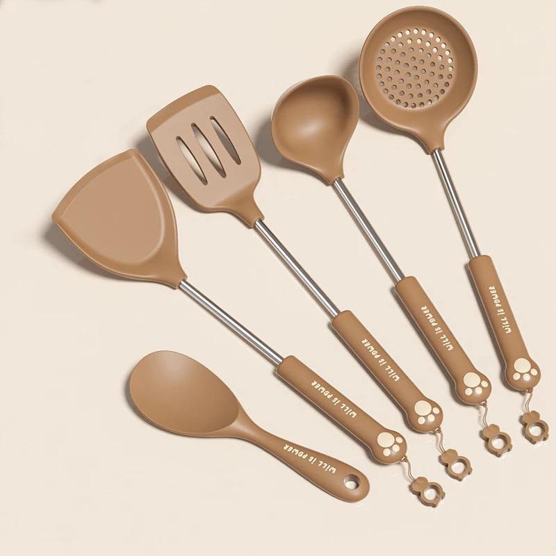 New Cartoon Bear Cooking Tools 5 Pcs Sets Silicone Kitchen Spatulas Set Non Stick Colander Turner Home and Kitchen Accessories