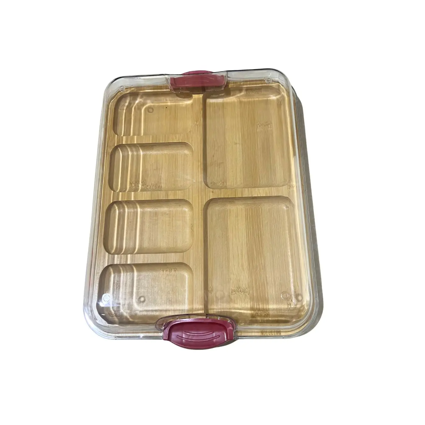 Bamboo Wood Cheese Boards with Clear Lid,Cheese Plate Divided Snack Serving Board Tray with Clear Plastic Locking Lid