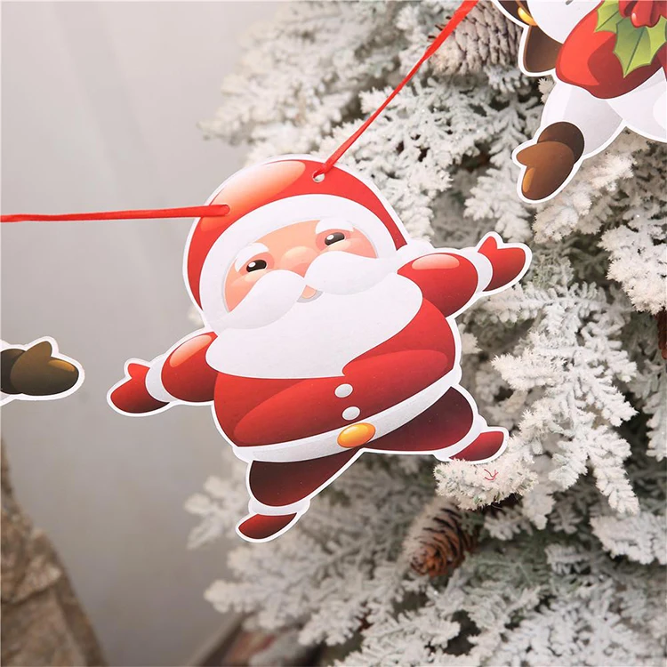 C57 New Year Navidad Christmas Decor 3 Meter Christmas Banners Paper Hanging Flags Santa Deer Xmas Tree Bunting Garland