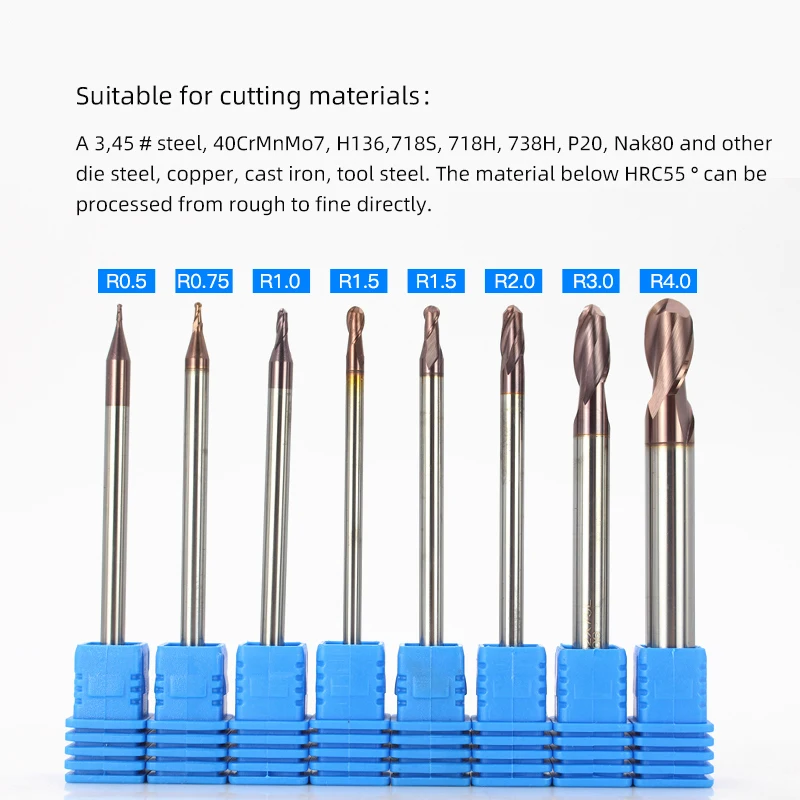 Factory Direct Supplier HRC55 Carbide End Mill Cutter 2 Flute Ball End Mill CNC Cutting Tools
