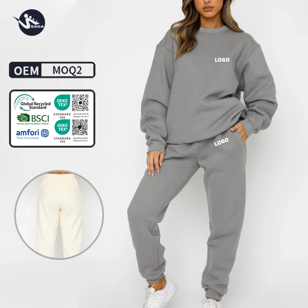 2022 High Quality Cotton Woman Hoodie Set Cargo Style Jogger Custom Logo Women 2 Piece Hoodie Set