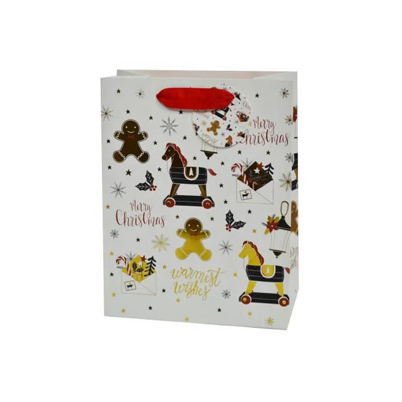 Free sample wholesale custom printing logo Christmas shopping bag party gift bags with handle