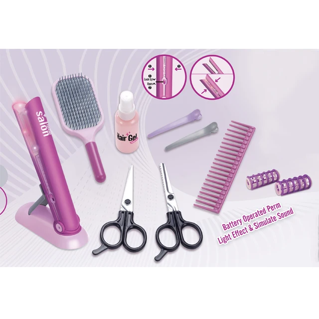 Girls Princess Game Beauty Simulated Kit Salon equipments with fun accessories hair gel light sound Electric Perm toys