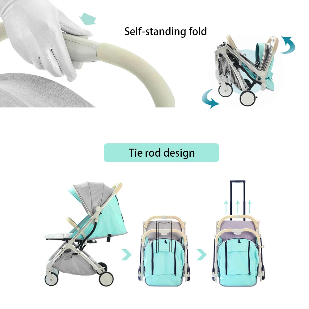 Foldable Convenient One-hand Fold Storage Basket Multi-Position Recline Lightweight Toddler Baby Pram Stroller for Travel