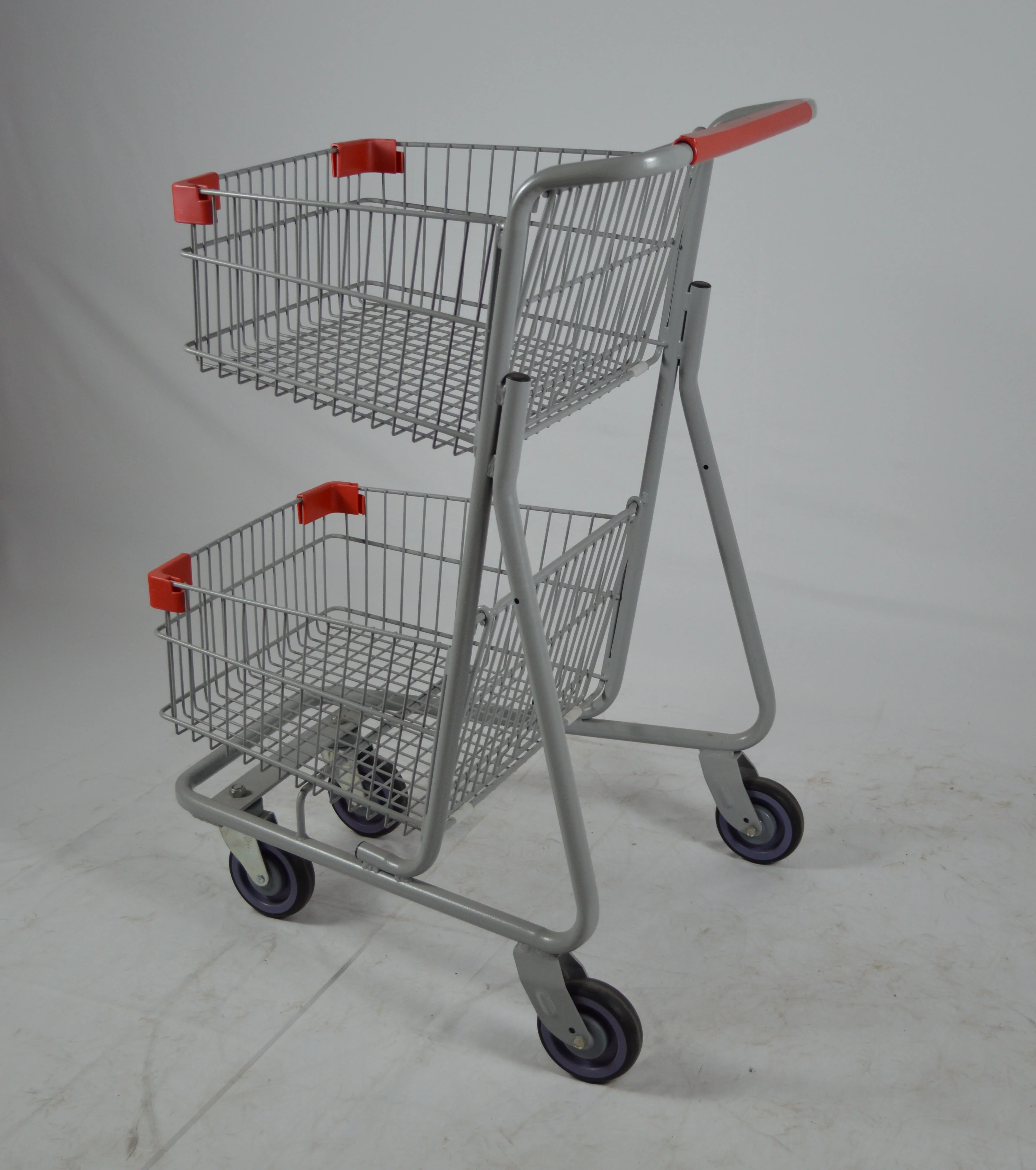 80L cheap metal double basket shopping cart trolley for sale