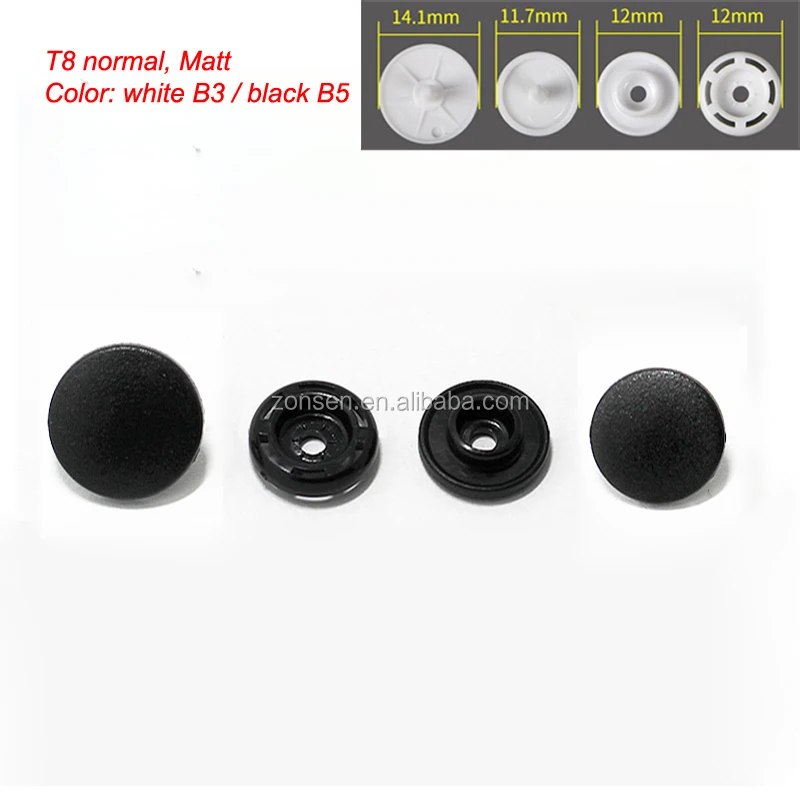 14.1mm KAM Round Matt White or Black Snap Fasteners T8 Plastic Snaps Press Button for Baby Clothes
