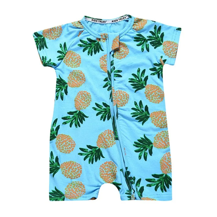  INS Amazon summer baby short sleeved clothes newborn print double zipper jumpsuit male climbing for a