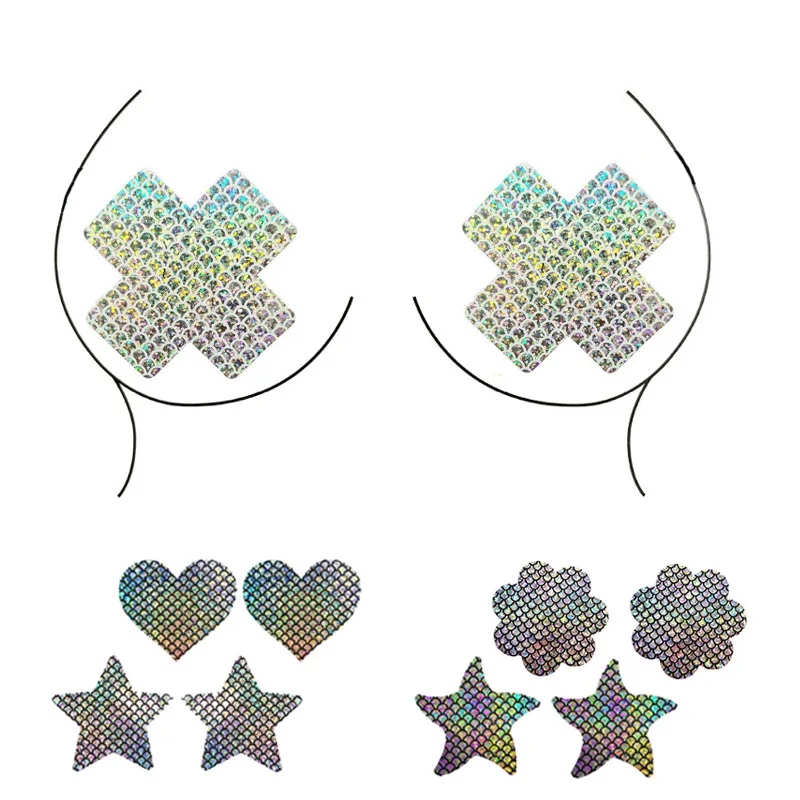 in stock Foreign Trade plus size Laser Fish Scale Sequin Breast Sticker Anti-bump Sexy Nipple Areola