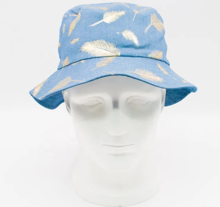
New custom women girl cotton fabric Funny fisherman hat Printed feather bucket visor camping fishing hat 