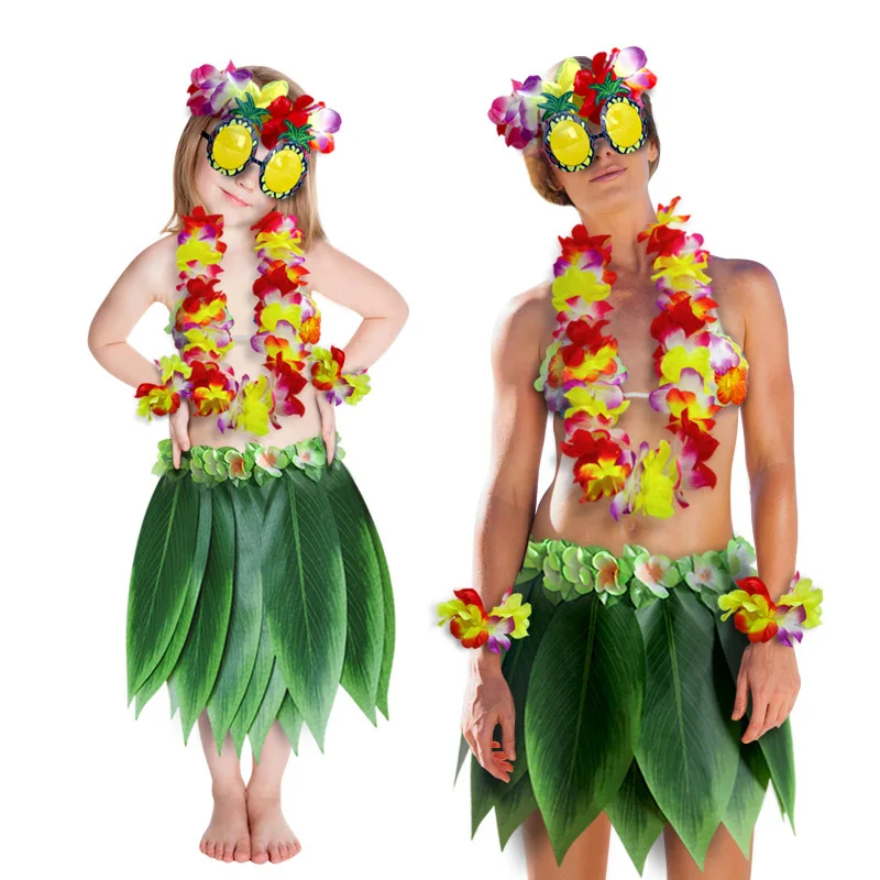 Party Stage Performance Decorative Hawaiian Upgrade Thickened Garland Leaf Skirt Pineapple Glasses Bra