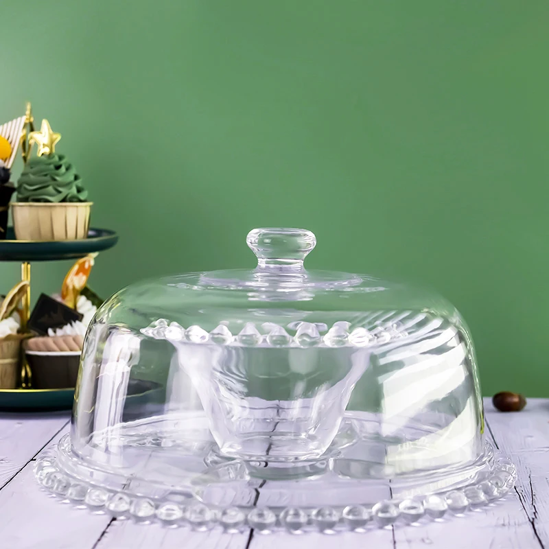 Hot Sale Bread Pastry Tray Tape Cover Transparent Glass Dessert Display Cake Holder with Dome
