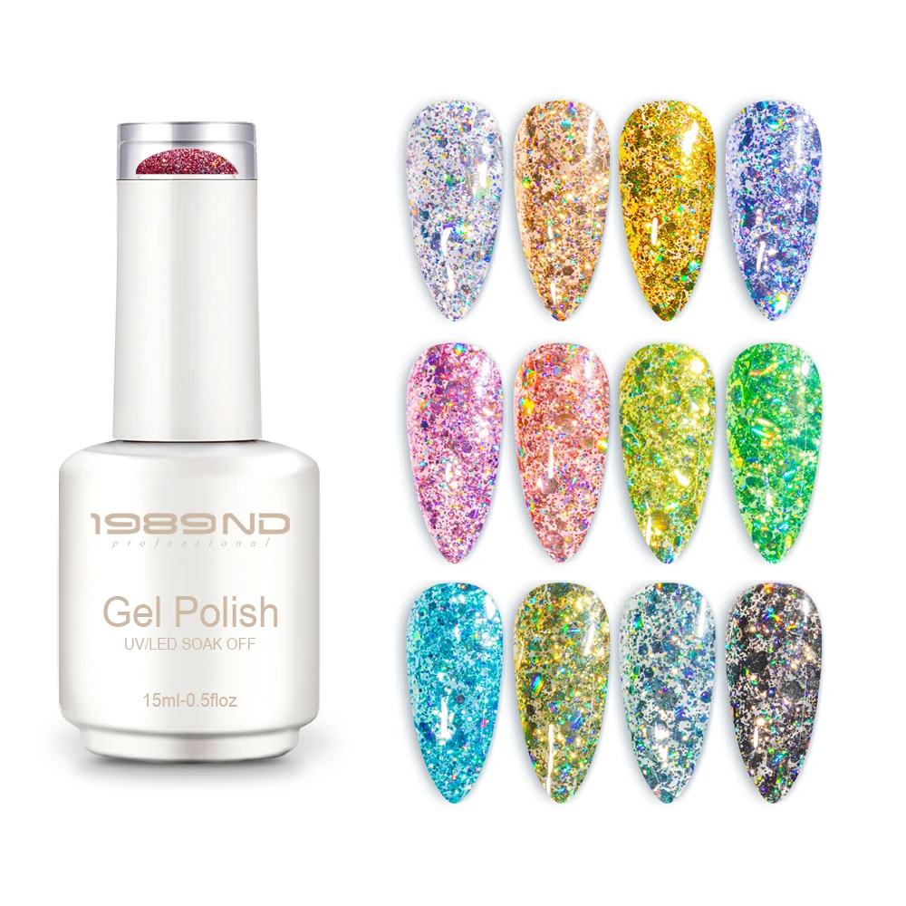 Private Label OEM Bottle 15ml Neon Glitter Soak Off Uv Gel Nail Polish Set Kit For Nail Salon and Beginner