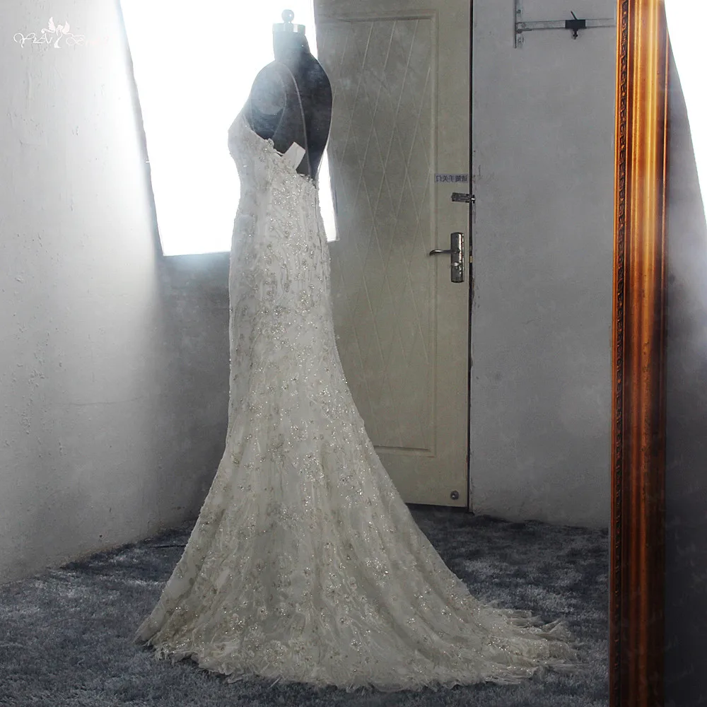 RSW1553 Luxury Bridal Gown Scoop Neckline Sleeveless Silver Beaded Appliques Lace Designer Wedding Dress Detachable Skirt