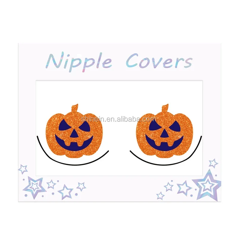 Wholesale Halloween Pumpkin Shape Chest Nipple Pasties Glitter Bra Nipple Covers For Women Decoration