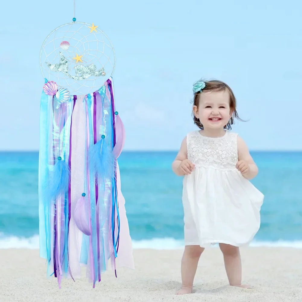 OurWarm Custom Handmade Vintage Mermaid Feathers Big Home Decor Dream Catcher For Bedding Car