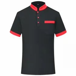 Waiter Work Wear Uniform Custom Logo Embroidery Polo Shirt Restaurant Hotel Kitchen Chef Cafe Bar Staff Flax t shirt Uniform