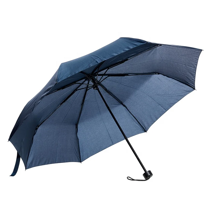 promotional frame portable strong windproof manual opening plastic handles blue retractable 3 folding umbrella for rain