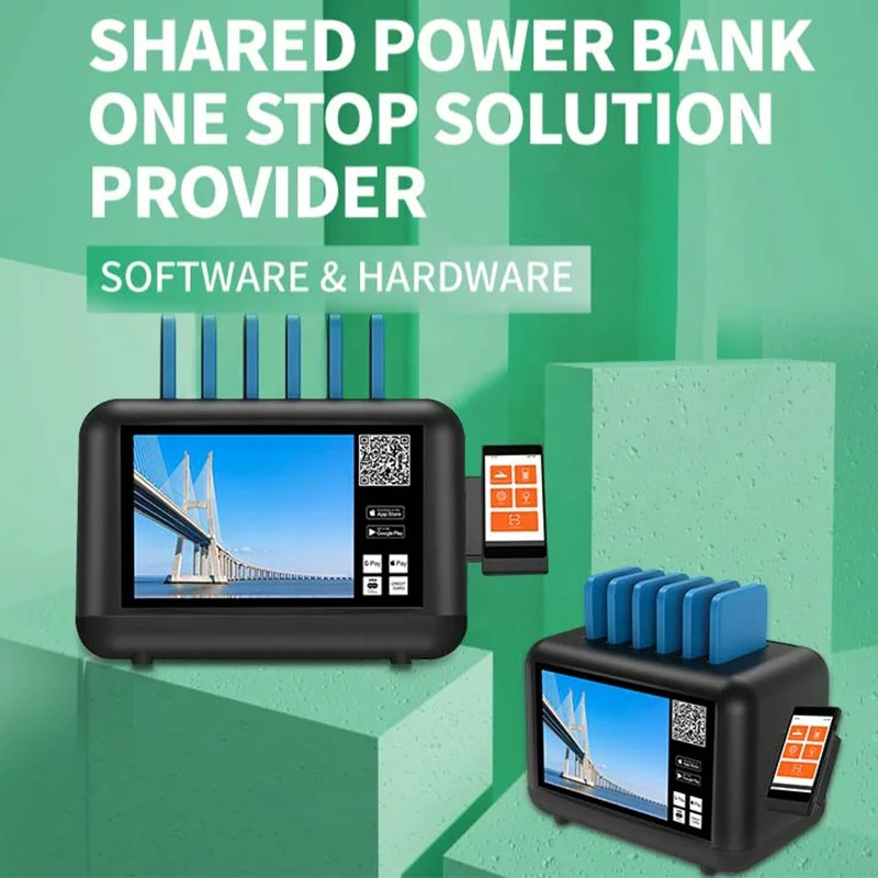STW 5000mah fast Phone charger mobile shared power bank charging station rental 6 slots public sharing station with POS machine
