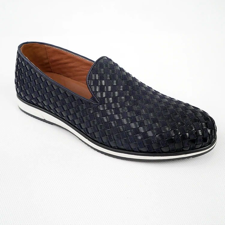 Custom wholesale Handmade Italian Mens Woven Leather Loafers Shoes Comfortable Casual Shoes
