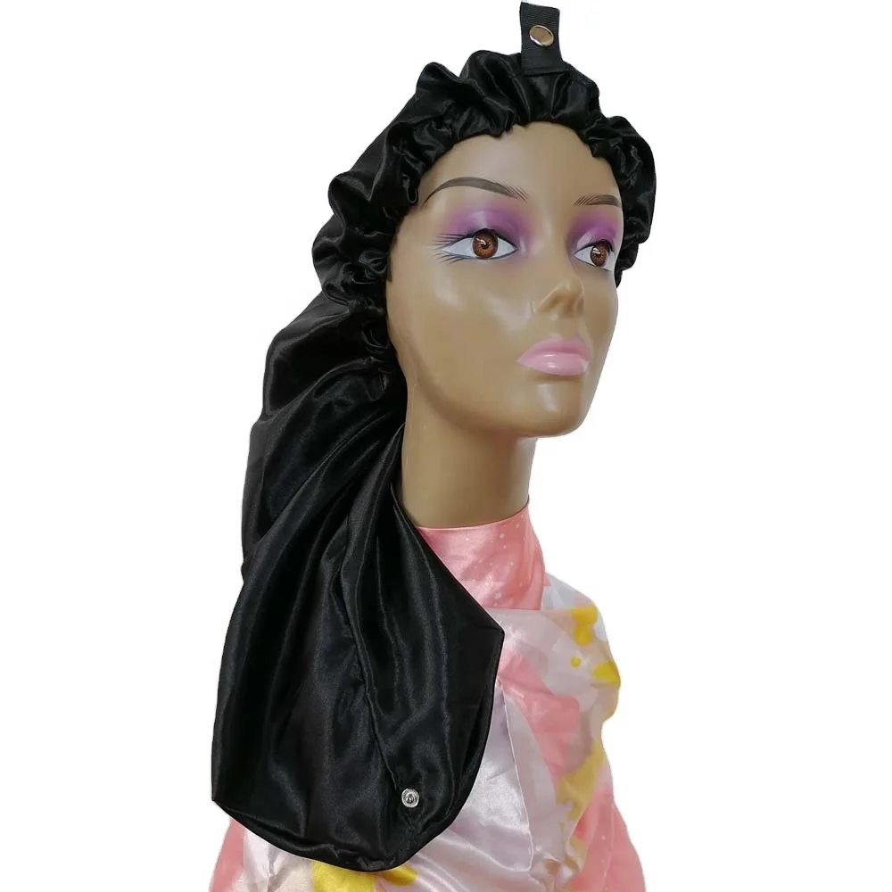 23inches Slap Clasped Satin Bonnet Sleep Cap for Women Curly Braids Single Layer Silk Night Hats