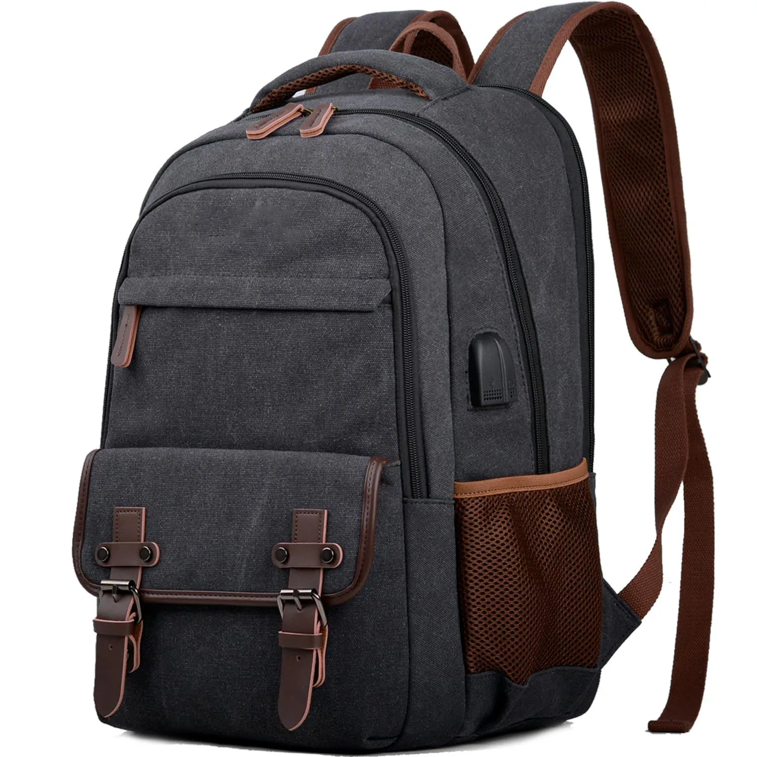 Canvas Travel Laptop Backpack Business Rucksack College Computer Bag Fits 15.6 Inch Notebook,Bookbag with USB Charging Port