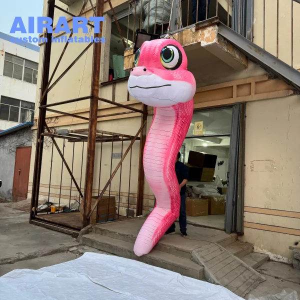 Pink inflatable cartoon hanging snake for party stage prop with led light