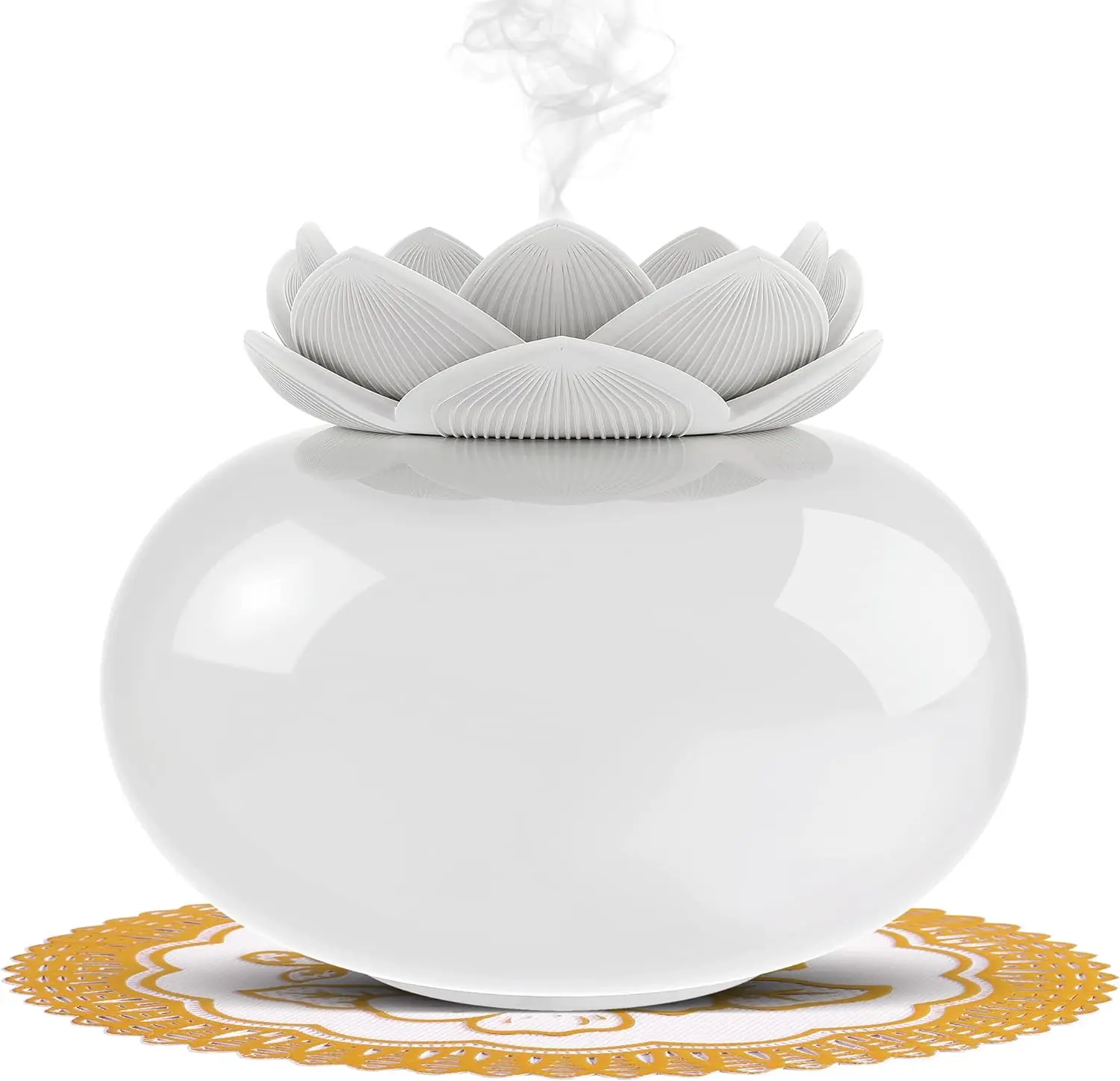 Essential Oil Diffusers Ceramic Diffuser Small Aromatherapy Defusers for Bedroom Home Office, Cute Lotus Decorative, Auto Shut