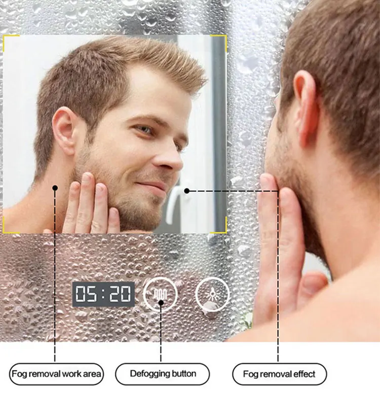 Large size touch Screen Backlit Led Bath Mirrors Smart Antifog Vanity Wall Mounted Rectangle Glass Bath Mirror With Led Light