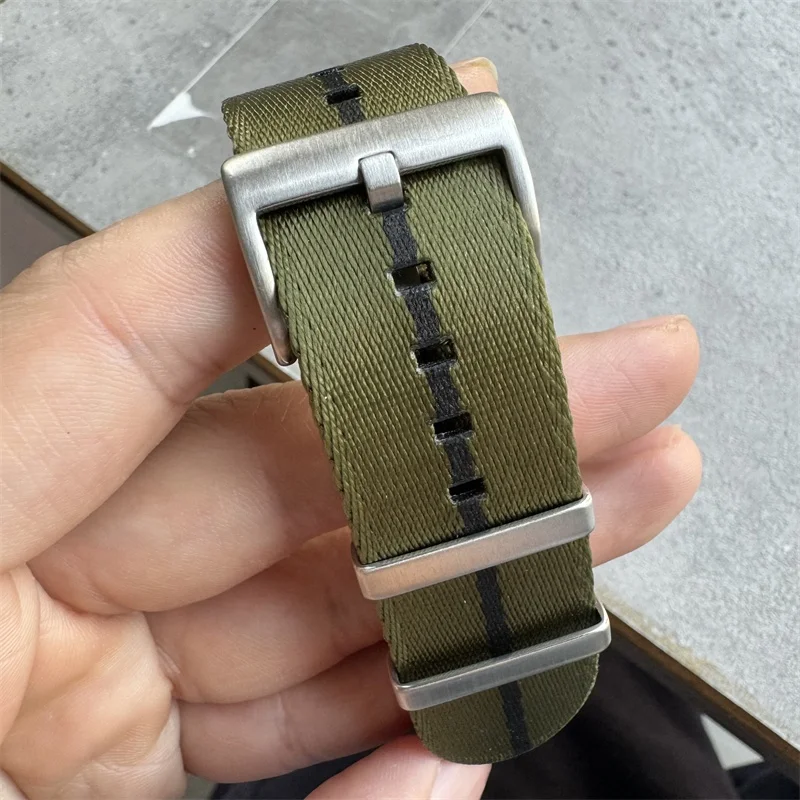 Seatbelt Nylon Green Black Fabric Watch Strap 20mm 22mm Smooth Sport Watchband